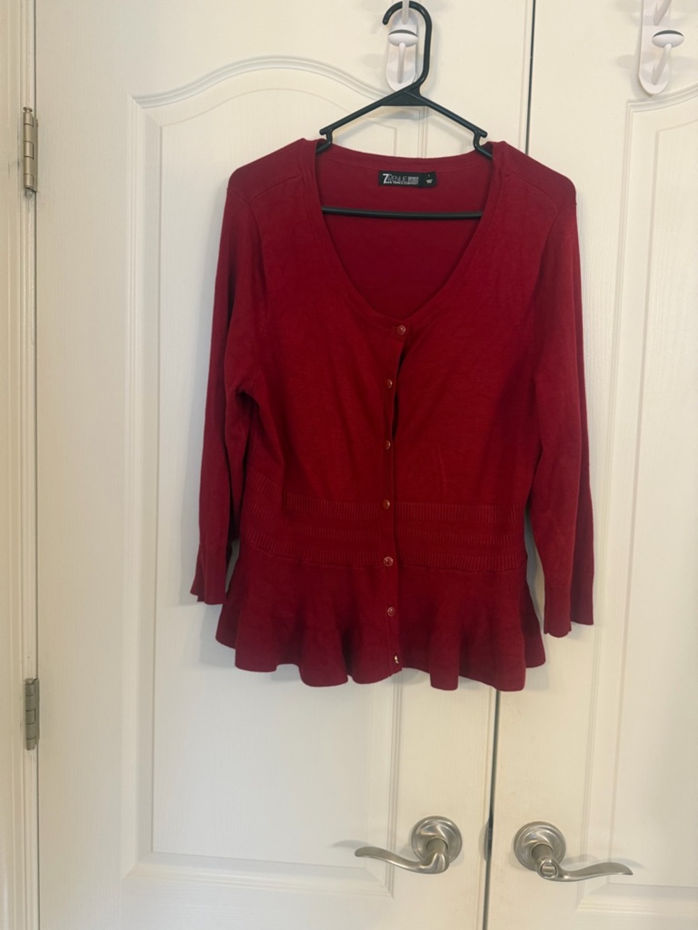 New York & Company Red Cardigan with ruffles